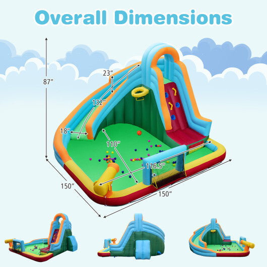 6-in-1 Inflatable Water Slide Park with 750W Blower for Yard W2B