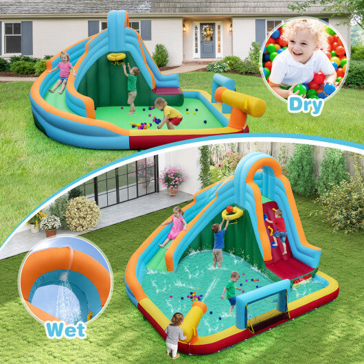 6-in-1 Inflatable Water Slide Park with 750W Blower for Yard W2B