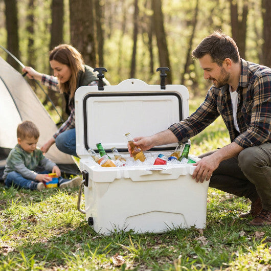 20 Quart Portable Hard Cooler with Built-in Ruler and Bottle-White W2B