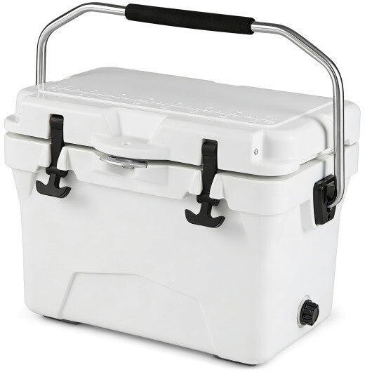 20 Quart Portable Hard Cooler with Built-in Ruler and Bottle-White W2B