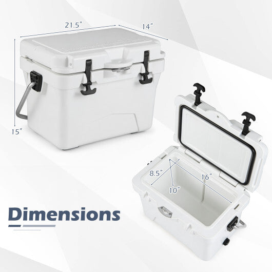 20 Quart Portable Hard Cooler with Built-in Ruler and Bottle-White W2B