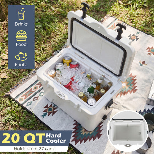 20 Quart Portable Hard Cooler with Built-in Ruler and Bottle-White W2B