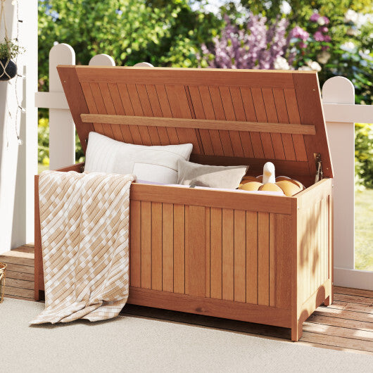 52 Gallon 3-in-1 Patio Wood Deck Box with Flip Top for Cushions W2B