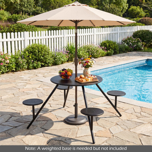 Heavy Duty Round Picnic Table for 4 with Iron Seats & Umbrella Hole-Black W2B
