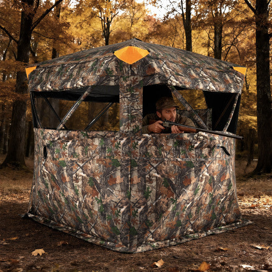 3-4 Person Hunting Blind 270 See-Through Pop-up Ground Blind with Full-Open Swing Door