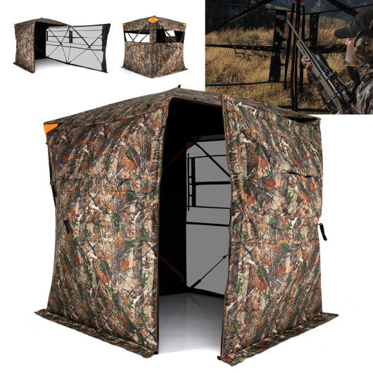 3-4 Person Hunting Blind 270 See-Through Pop-up Ground Blind with Full-Open Swing Door