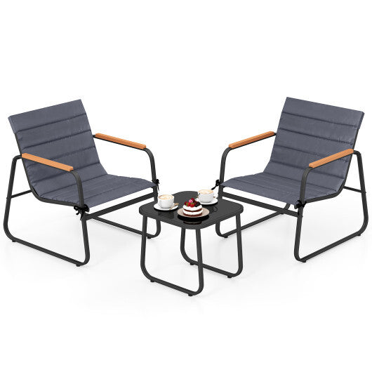 3 Pieces Patio Bistro Set Outdoor Fabric Conversation Set-Gray W2B