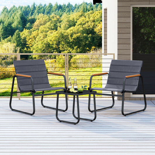 3 Pieces Patio Bistro Set Outdoor Fabric Conversation Set-Gray W2B