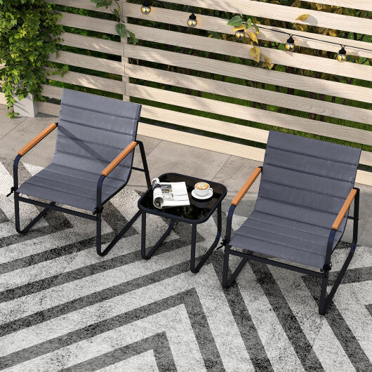 3 Pieces Patio Bistro Set Outdoor Fabric Conversation Set-Gray W2B