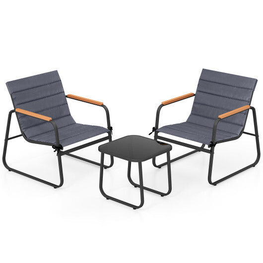3 Pieces Patio Bistro Set Outdoor Fabric Conversation Set-Gray W2B
