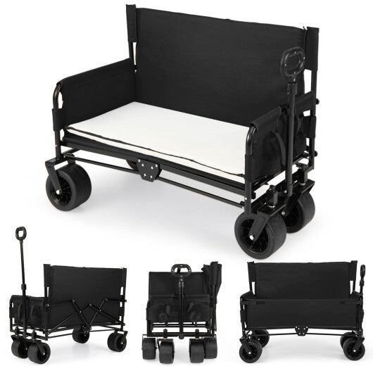 2-in-1 Wagon Bench Seat Combo Collapsible Beach Cart-Black W2B