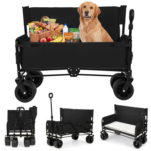 2-in-1 Wagon Bench Seat Combo Collapsible Beach Cart-Black W2B