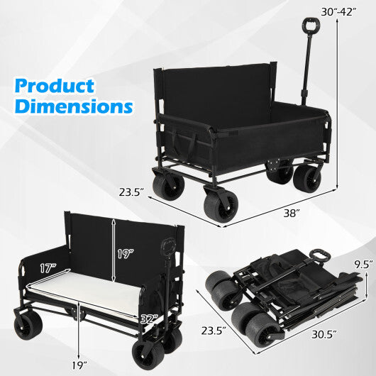 2-in-1 Wagon Bench Seat Combo Collapsible Beach Cart-Black W2B