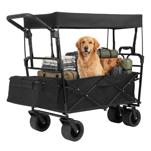 Collapsible Wagon with Removable Canopy and Adjustable Handles-Black W2B