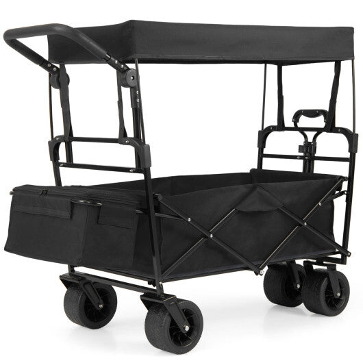 Collapsible Wagon with Removable Canopy and Adjustable Handles-Black W2B