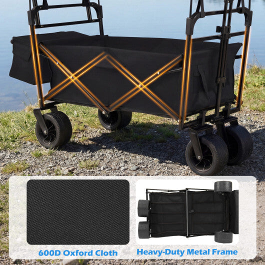 Collapsible Wagon with Removable Canopy and Adjustable Handles-Black W2B