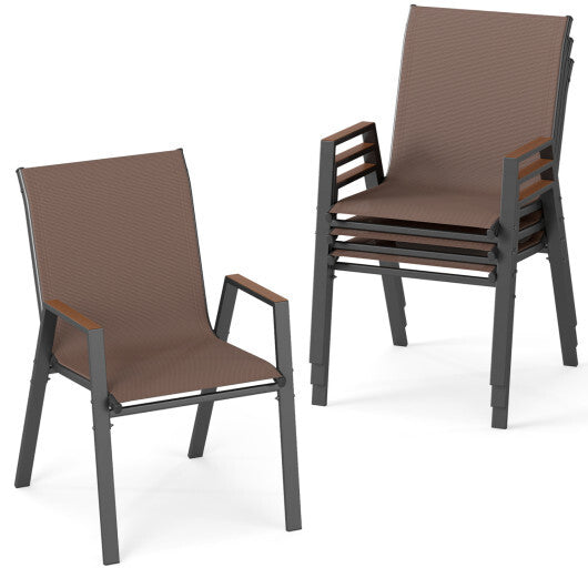 Set of 4 Stackable Patio Chairs with High Backs for Backyard 400 LBS-Brown W2B