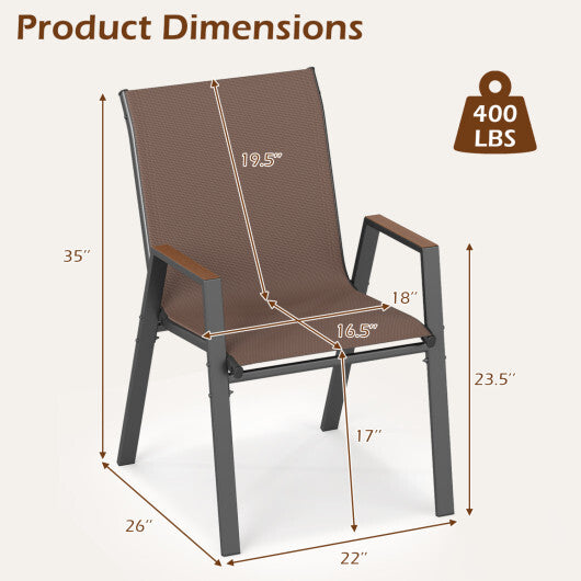 Set of 4 Stackable Patio Chairs with High Backs for Backyard 400 LBS-Brown W2B