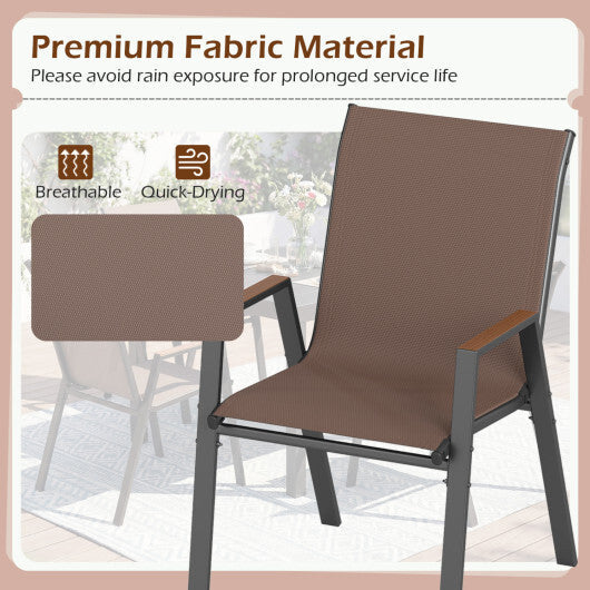 Set of 4 Stackable Patio Chairs with High Backs for Backyard 400 LBS-Brown W2B