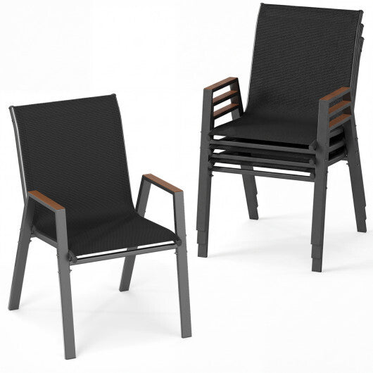 Set of 4 Stackable Patio Chairs with High Backs for Backyard 400 LBS-Brown W2B