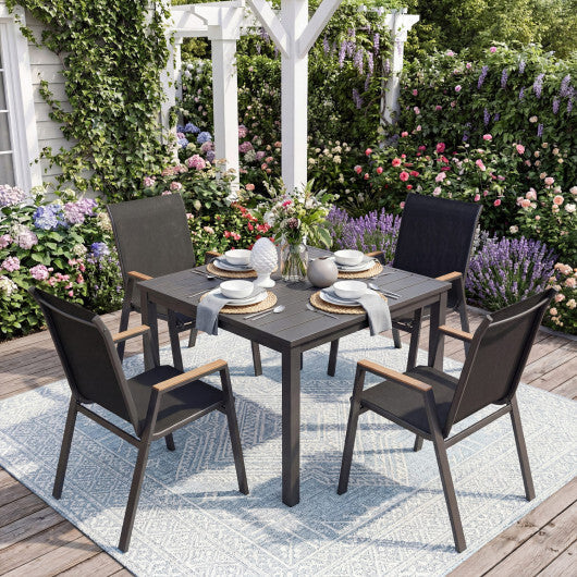 Set of 4 Stackable Patio Chairs with High Backs for Backyard 400 LBS-Brown W2B