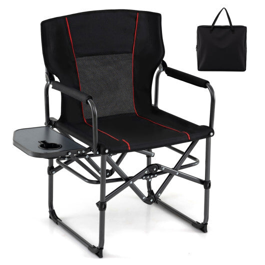 Folding Camping Chair with Side Table and Cup Holder with Carrying Bag-Black W2B