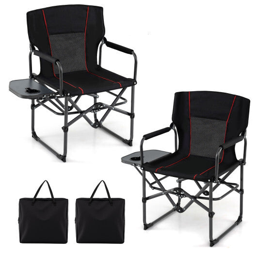 Folding Camping Chair with Side Table and Cup Holder with Carrying Bag-Black W2B