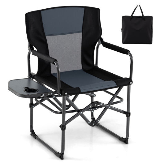 Folding Camping Chair with Side Table and Cup Holder with Carrying Bag-Black W2B
