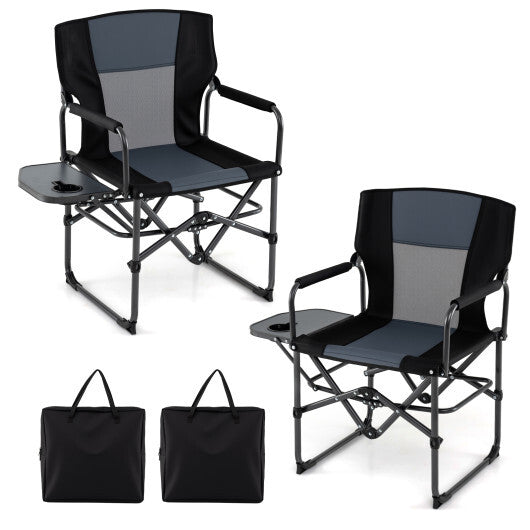 Folding Camping Chair with Side Table and Cup Holder with Carrying Bag-Black W2B