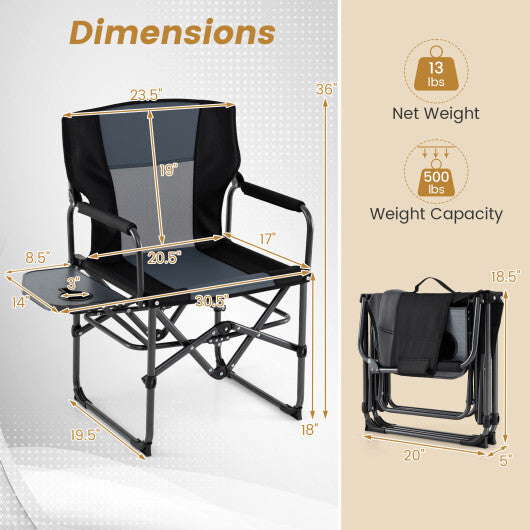 Folding Camping Chair with Side Table and Cup Holder with Carrying Bag-Black W2B