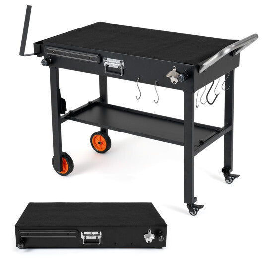 Folding Grill Cart for 17 and 22 Inch Griddles with Heat-Resistant Mat W2B