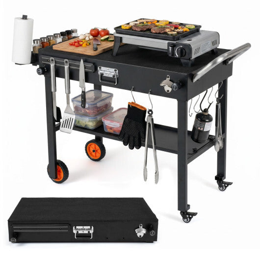 Folding Grill Cart for 17 and 22 Inch Griddles with Heat-Resistant Mat W2B