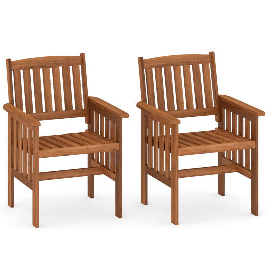 Patio Chairs Set of 2 Outdoor Solid Wood Chairs with Slatted Seat and Inclined Backrest