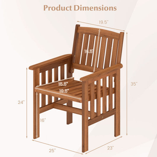 Patio Chairs Set of 2 Outdoor Solid Wood Chairs with Slatted Seat and Inclined Backrest