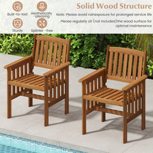 Patio Chairs Set of 2 Outdoor Solid Wood Chairs with Slatted Seat and Inclined Backrest