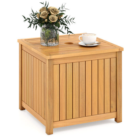 2-in-1 Outdoor Side Table with Storage Acacia Wood Slatted Coffee Table Square Slatted End Storage Box W2B