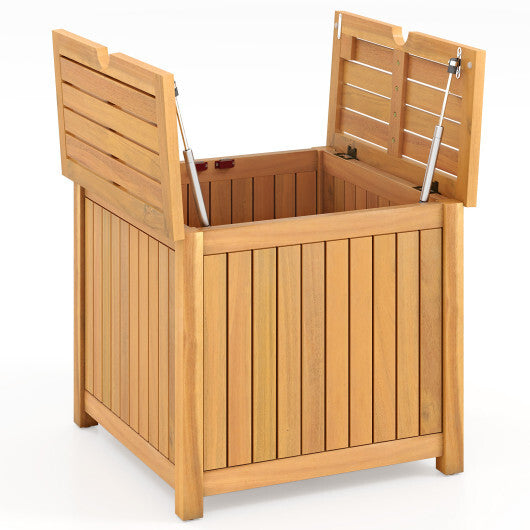 2-in-1 Outdoor Side Table with Storage Acacia Wood Slatted Coffee Table Square Slatted End Storage Box W2B