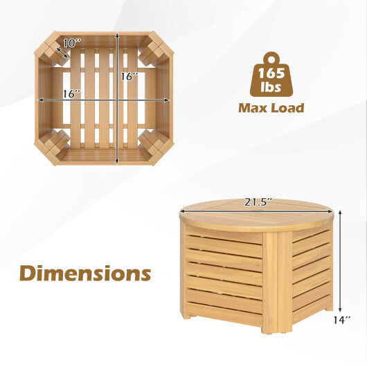 2-in-1 Outdoor Side Table with Storage Acacia Wood Slatted Coffee Table Square and Round Slatted End Storage Box W2B