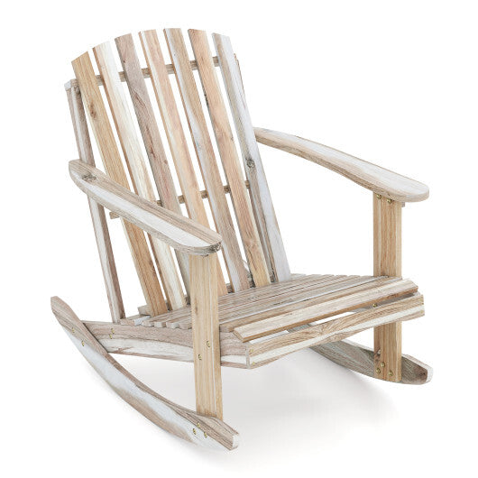 Adirondack Rocking Chair with Slatted Seat and High Fanned Back-Natural W2B