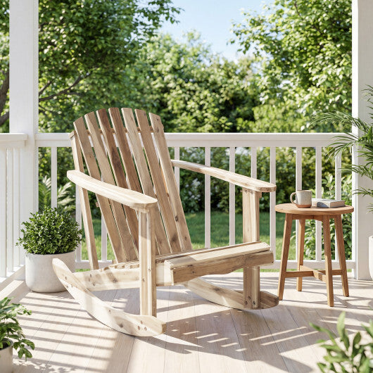 Adirondack Rocking Chair with Slatted Seat and High Fanned Back-Natural W2B