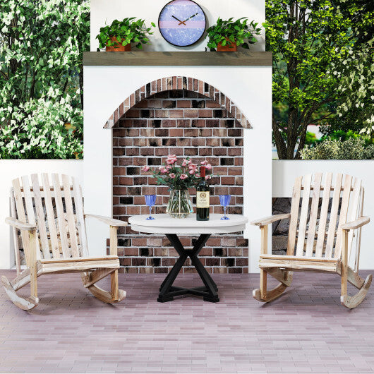 Adirondack Rocking Chair with Slatted Seat and High Fanned Back-Natural W2B