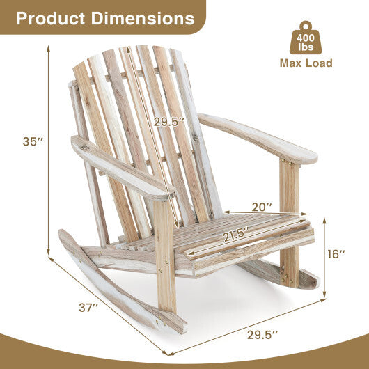 Adirondack Rocking Chair with Slatted Seat and High Fanned Back-Natural W2B