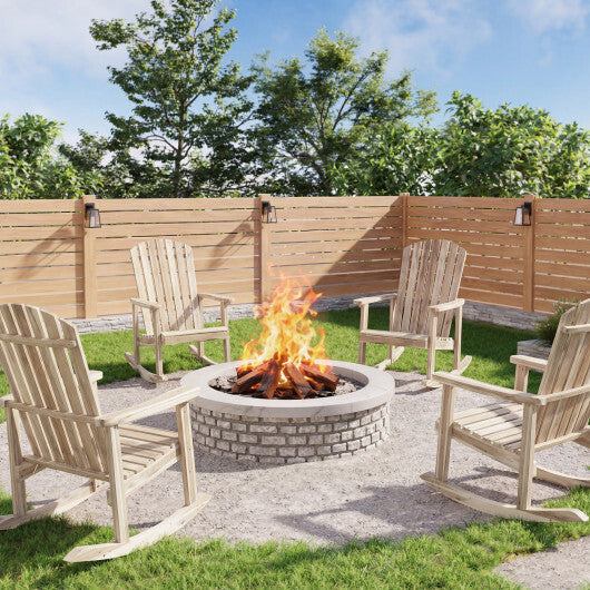 Adirondack Rocking Chair with Slatted Seat and High Fanned Back-Natural W2B