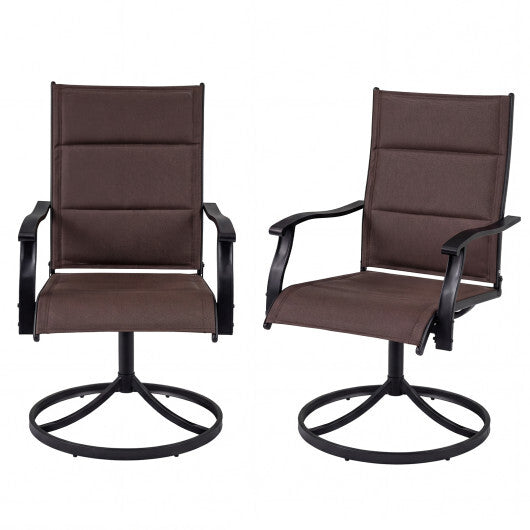 Padded Patio Swivel Chairs Set of 2 Ergonomic Outdoor Dining Chairs with Breathable Fabric-Brown W2B