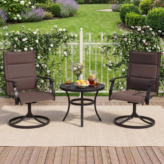 Padded Patio Swivel Chairs Set of 2 Ergonomic Outdoor Dining Chairs with Breathable Fabric-Brown W2B