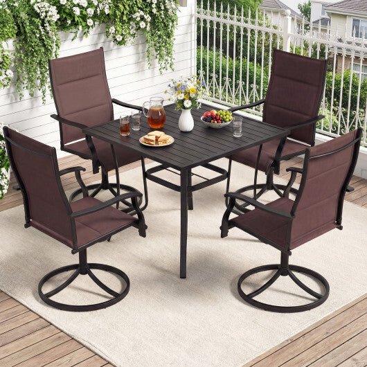 Padded Patio Swivel Chairs Set of 2 Ergonomic Outdoor Dining Chairs with Breathable Fabric-Brown W2B