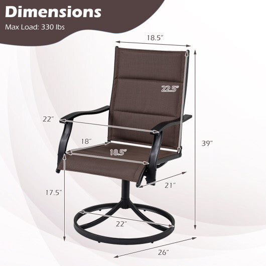 Padded Patio Swivel Chairs Set of 2 Ergonomic Outdoor Dining Chairs with Breathable Fabric-Brown W2B