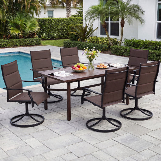 Padded Patio Swivel Chairs Set of 2 Ergonomic Outdoor Dining Chairs with Breathable Fabric-Brown W2B