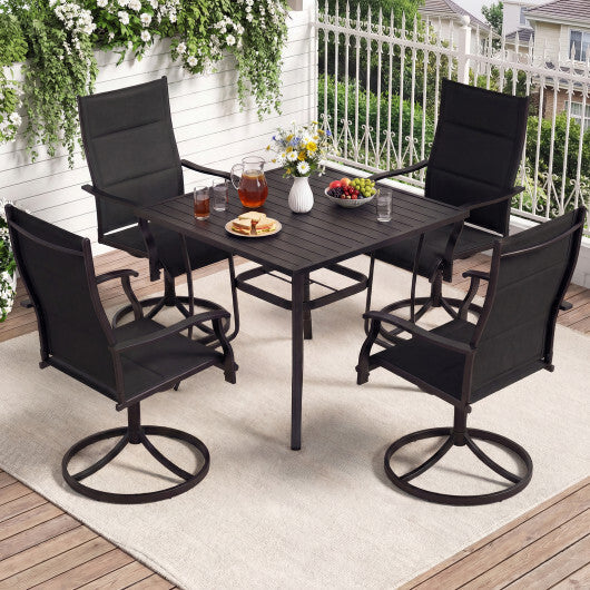 Padded Patio Swivel Chairs Set of 2 Ergonomic Outdoor Dining Chairs with Breathable Fabric-Brown W2B
