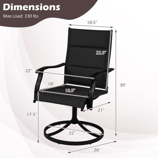 Padded Patio Swivel Chairs Set of 2 Ergonomic Outdoor Dining Chairs with Breathable Fabric-Brown W2B